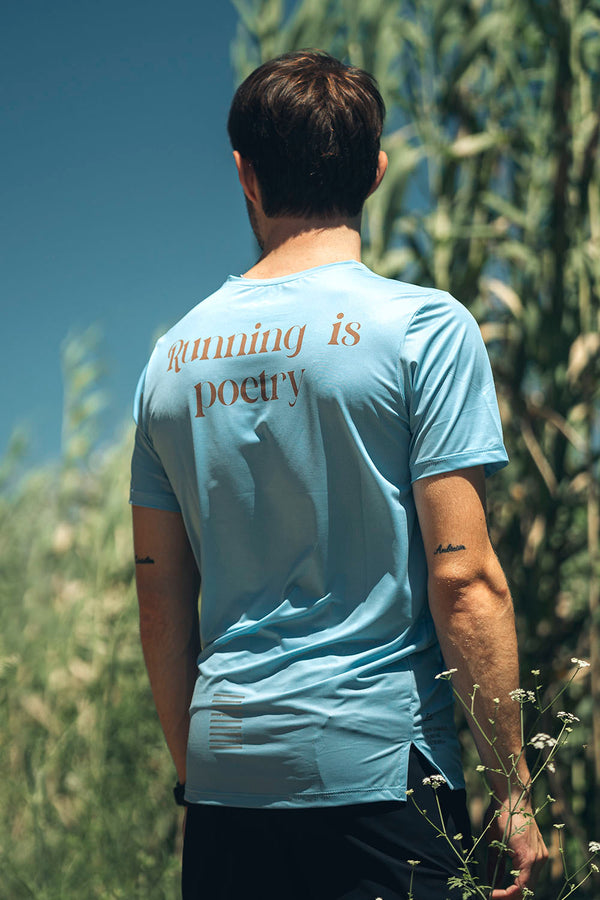 Performance Tee Running Is Poetry Light Blue - FAR RUNNING