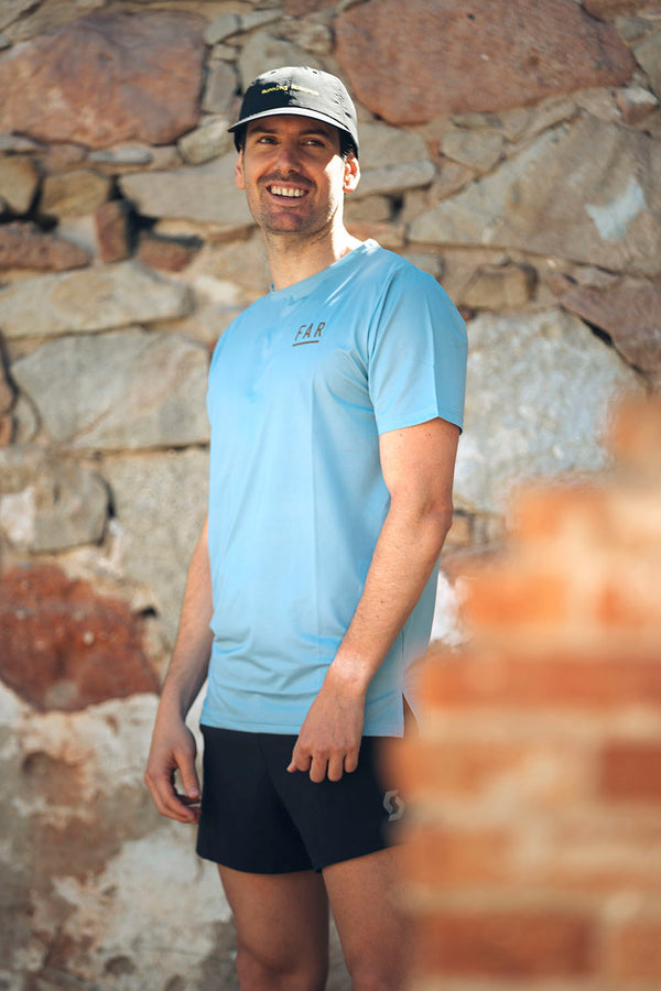Performance Tee Running Is Poetry Light Blue - FAR RUNNING