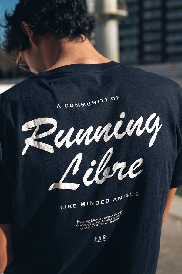 Unisex Organic Cotton Tee Navy Blue Running Libre - FAR RUNNING